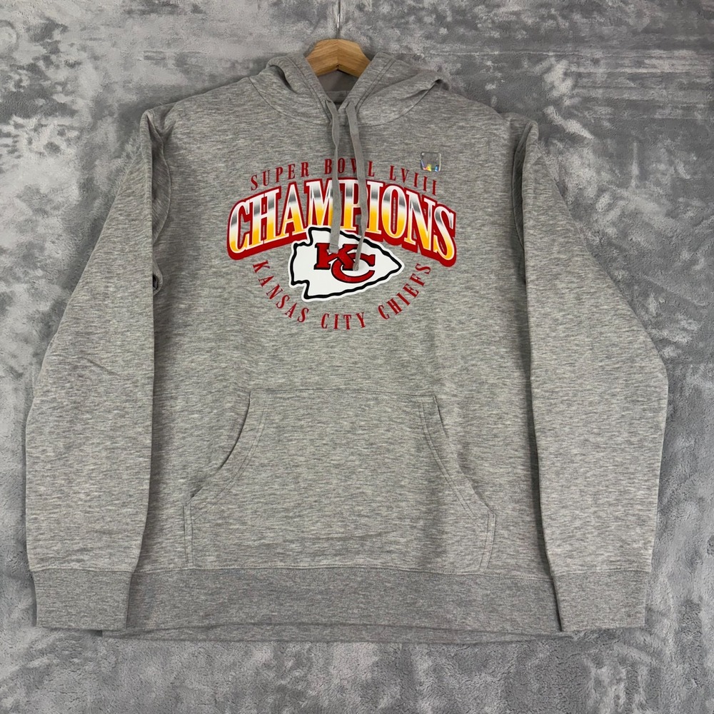 Kansas City Chiefs Fanatics Super Bowl LVIII Champions Hoodie Gray Men Large NWT